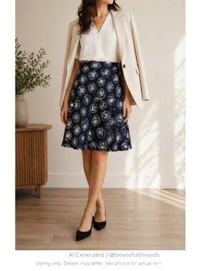 Precis Petite Navy White A-Line Skirt Office Career Petite 8P